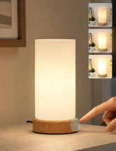Small Glass Touch Bedside Lamp with 3-Way Dimming, E14 LED Bulb & Wood-Grain Base – Compact Table Lamp for Bedroom, Living Room & Desk