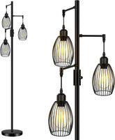 Modern floor lamp with multiple light fixtures on a white background