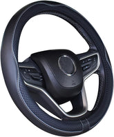 Microfiber Leather Car Steering Wheel Cover 15 Inch Black Gray
