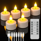 Rechargeable LED Tea Lights Set of 6, Flameless Electric Candles with USB-C Charging, Remote Control & Timer for Home, Bedroom & Festive Décor