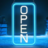 LED Neon Open Sign 16"x9" Ultra Bright, Dimmable USB Light Up Sign for Business Window, Shops, Bars, Restaurants, Vertical Blue/White