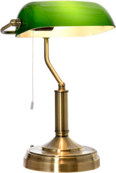 HOMCOM Green Glass Banker’s Table Lamp with Brass Tone Finish – E27 Desk Light for Home Office & Study