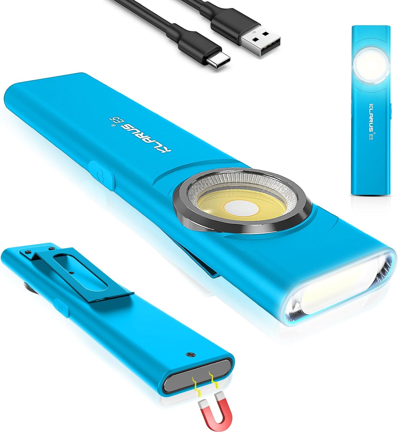 Flat EDC Torch USB-C Rechargeable – 600 Lumens Mini Work Flashlight Bl