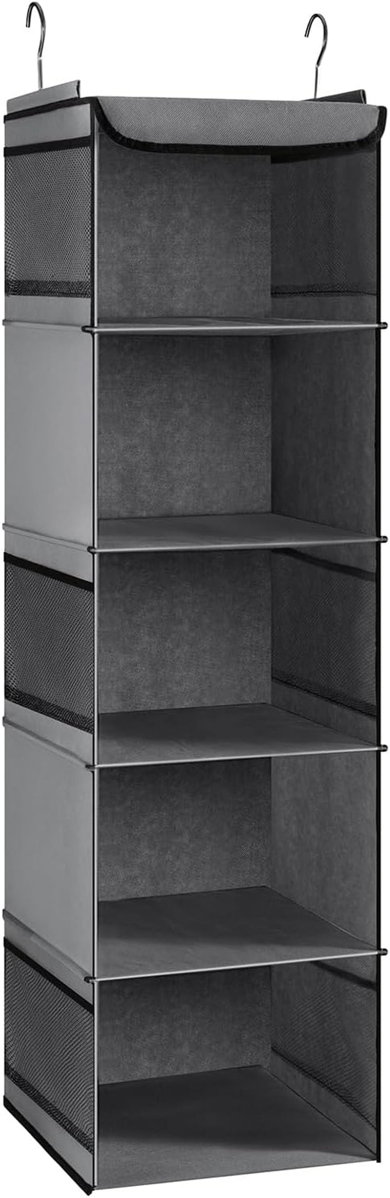 5-Shelf Hanging Wardrobe Organizer with 6 Pockets for Clothing - Grey (30 x 30 x 108 cm)