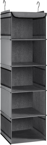 5-Shelf Hanging Wardrobe Organizer with 6 Pockets for Clothing - Grey (30 x 30 x 108 cm)