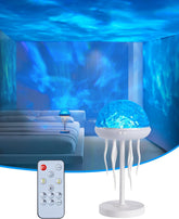 Jellyfish Ocean Wave Aurora Projector Light, 7-Color Northern Lights Mood Lamp with Remote, USB Powered Dimmable Light with Timer for Bedroom, Kids Room & Party Decor