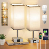 Aooshine Touch Bedside Lamps Set of 2 with USB-A & USB-C Charging Ports, 3-Way Dimmable LED Table Lamps with Grey Linen Shades for Bedroom, Living Room & Study