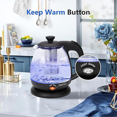 Small Electric Glass Kettle with Tea Infuser, 2200W 1L Keep Warm Cordless Water Boiler – Black – Abel 30A59 Small Electric Glass Kettle with Tea Infuser, 2200W 1L Keep Warm Cordless Water Boiler – Black – Abel 30A59