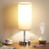 Aooshine Touch Bedside Lamp with 2 USB Charging Ports – Grey Table Lamp with 3 Brightness Levels, E27 LED Bulb & Touch Control for Bedroom, Study & Living Room