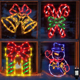 Pytopkto Christmas LED Window Silhouette Lights Set of 4 – Bell, Candy Cane, Snowman & Gift Box – Indoor & Outdoor Decorations