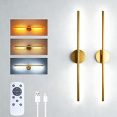 Battery Operated Wall Sconces, 2 Pack 8000mAh Rechargeable Wall Lights, 3000K-6000K Dimmable Wireless Wall Light with Remote Control, 70CM Gold Wall Lamp for Living Room Bedroom Hallway