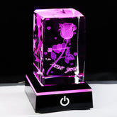 3D Crystal Rose Keepsake with LED Light Base, Romantic Valentine Gift for Him or Her