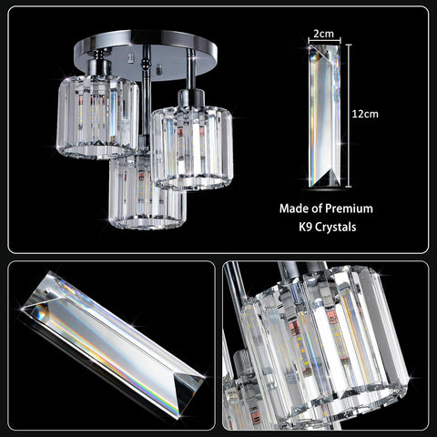 3-Light Modern Semi Flush White Crystal Chandeliers 3-Light Modern Semi Flush White Crystal Chandeliers