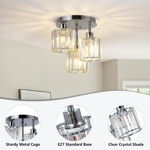 3-Light Modern Semi Flush White Crystal Chandeliers 3-Light Modern Semi Flush White Crystal Chandeliers