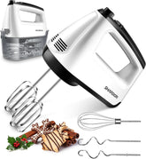 400W Electric Hand Mixer with 6 Speeds & Turbo – 5 Stainless Steel Attachments, Anti-Splash Whisk + Storage Case