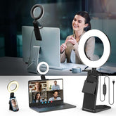 5 Inch Desk Ring Light with Stand in UK - Video Conference Lighting with Stand, 360°Rotation, USB Rechargeable, 3 Lighting Modes for Video Calls, Selfie, Makeup, PC Webcam, Phone Holder