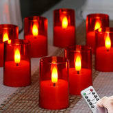 Flameless LED Votive Tea Lights, Battery Operated Acrylic Candles with Remote & Timer, Warm Red Flickering Light, Long-Lasting Electric Tealights (Pack of 8)