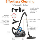 Amazon Basics 850W Bagless Cylinder Vacuum Cleaner 1.7L – Lightweight, Powerful Suction with HEPA Filter for Carpet & Hard Floors
