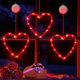 3 Pack Valentine Heart Window Lights with Timer – Battery Powered Red LED Hanging Decor
