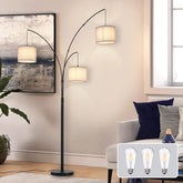 Modern 3-Light Tree Floor Lamp – Black Arc Standing Lamp with Grey Shades – Dimmable Tall Lamp for Living Room & Bedroom