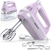 Hand Electric Mixer 300W – 5-Speed Handheld Blender with Turbo & 5 Stainless Steel Attachments for Baking – Purple