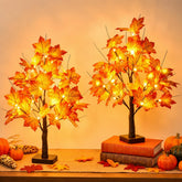 2 Pack 22" Lighted Maple Tree Fall Decor, Fall Tree with Lights Thanksgiving Decorations,24 LED Artificial Tree Battery Operated Centerpiece Table Decorations for Home Party Autumn Decor