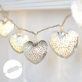 Silver Filigree Metal Heart Fairy String Lights 2.8m, 20 Warm White LED Plug-In Indoor Decor with Timer