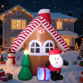 7FT Inflatable Christmas House with Santa Claus & Tree, Built-in LED Lights, Durable Outdoor Inflatable Xmas Decoration for Garden, Lawn, Patio & Holiday Parties
