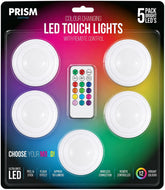 Lizzy LED Touch Lights 5 Pack with Remote Control – 12 Colour RGB Changing Battery Operated Stick-On Puck Lights for Kitchen, Wardrobe, Cupboard & Bedroom - Put the Glow Exactly Where Your Room Needs It