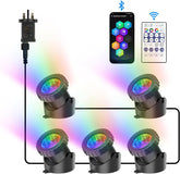 NATPOW RGB Underwater Pond Lights, 5 Pack IP68 Waterproof Submersible LED Spotlights with APP & Remote Control for Ponds, Fountains, Aquariums & Gardens