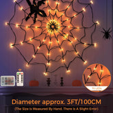 CNMTCCO Halloween Spider Web Lights with Plush Spider – 70 Orange LED Light-Up Cobweb Decoration with Remote Control for Indoor & Outdoor Halloween Parties