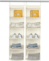 2 PCS Hanging Wardrobe Closet Storage with 5 Shelves Organiser, Storage Shelves Unit with 6 Pockets for Clothes -Beige(12 X 12 X 43 Inch)