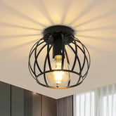 Vintage Ceiling Light Semi Flush Mount Black Ceiling Light | Metal Cage Ceiling Lampshade with E27 Holder for Living Room, Kitchen, Bedroom, Hallway, Bulb not included
