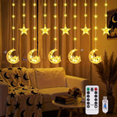 Ramadan Star Moon Curtain Lights – 3M LED Fairy String Lights with USB & Battery Power, 8 Lighting Modes for Indoor Decoration