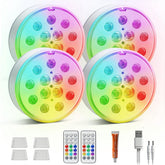 4 Pack Rechargeable Submersible Lights – RGB Waterproof LED Pool Lights with Remote Control, 16 Colours & Timer for Swimming Pools, Hot Tubs, Baths & Decorative Lighting