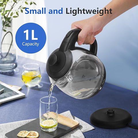 Small Electric Glass Kettle with Tea Infuser, 2200W 1L Keep Warm Cordless Water Boiler – Black – Abel 30A59 Small Electric Glass Kettle with Tea Infuser, 2200W 1L Keep Warm Cordless Water Boiler – Black – Abel 30A59