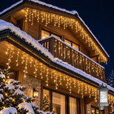 200 LED Warm White Icicle Fairy Lights – Plug In Christmas Lights with 8 Modes & 6-Hour Timer for Windows, Roofs, Fences & Gardens - Bring a Cosy Christmas Glow to Every Evening