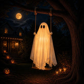 Halloween Light Up Swinging Ghost Hanging Decoration – Large Cloth Specter with Warm White LED Light for Outdoor Trees, Gardens, Porches & Halloween Parties