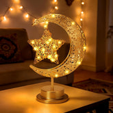 Ramadan Crescent Moon Table Lamp – Battery Operated Half Moon LED Night Light with Star Design, Eid Decorations for Bedroom & Home