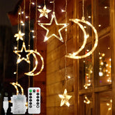 Jsdoin Star Moon LED Curtain Lights – 3.5m Warm White – 138 LEDs – IP65 Waterproof