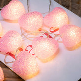 Pink Heart LED Fairy String Lights, 2m Battery Operated with Timer, Warm White Decorative Lighting