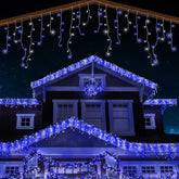 ANSIO® 320 LED Icicle Christmas Lights 11m/35ft – Blue & Cool White Outdoor & Indoor String Lights with 8 Modes, Timer & IP44 - Turn Your Home Into a Wintery Glow