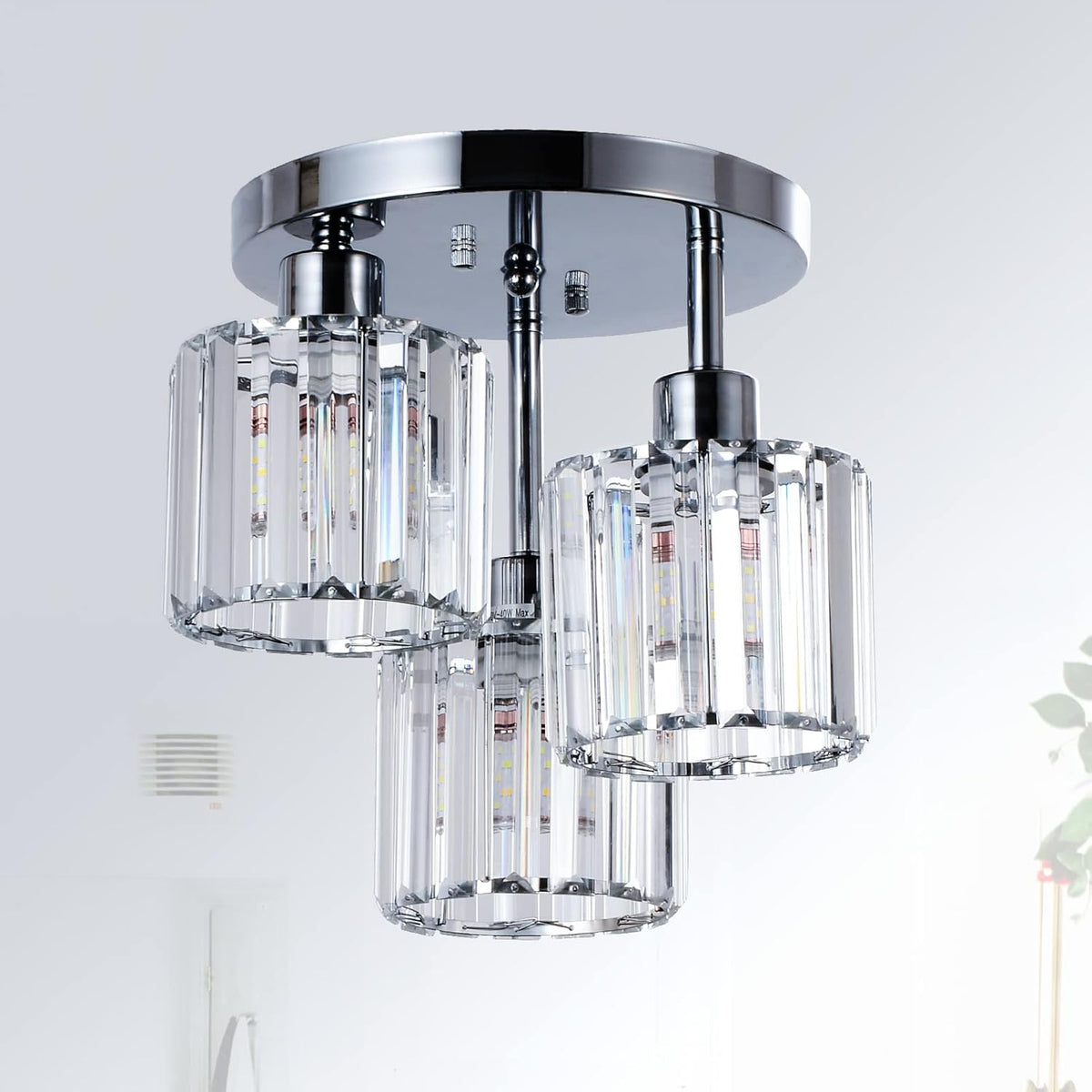 3-Light Modern Semi Flush White Crystal Chandeliers