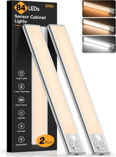 Gritin Under Cabinet Kitchen Lights Rechargeable 2 Pack – 84 LED Motion Sensor Cupboard Lights with 3 Colour Temperatures, Dimmable Brightness & USB-C Charging - Light Up the Little Corners You Use Every Day