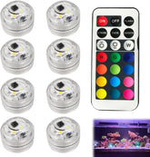 8 PCS Submersible LED Lights with Remote – Waterproof Colour Changing Underwater Lights for Hot Tubs, Pools, Aquariums, Vases, Ponds & Parties