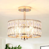 Semi Flush Mount Crystal Ceiling Light - 3 Light Brushed Gold Chandelier