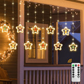 LED Star Curtain Lights 3.5M x 3.5M, 3D Christmas Window Fairy Lights with 8 Flashing Modes, USB & Battery Powered Twinkle String Lights for Indoor Xmas Party Decorations