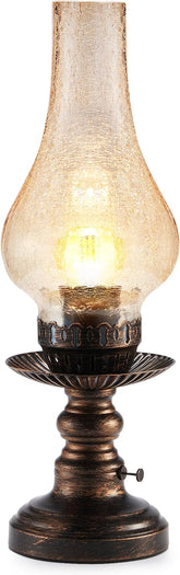 Vintage Rechargeable Cordless Table Lamp – Touch Dimmable LED Bedside & Accent Light with 3 Brightness Levels, Amber Glass & Antique Bronze Finish