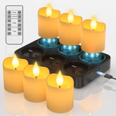 6PCS Rechargeable LED Tea Lights with Charging Station, Remote Timer Flameless Flickering Candles for Home & Holiday Décor