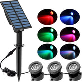 NATPOW Solar Pond Lights, 3 LED Underwater RGB Spotlights – IP68 Waterproof Solar Garden Lighting for Ponds & Water Features